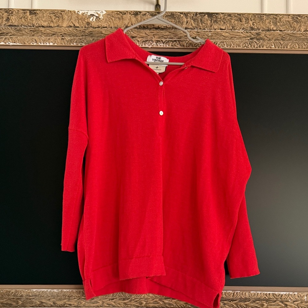 Tuckernuck Red V-Neck Collared Sweater